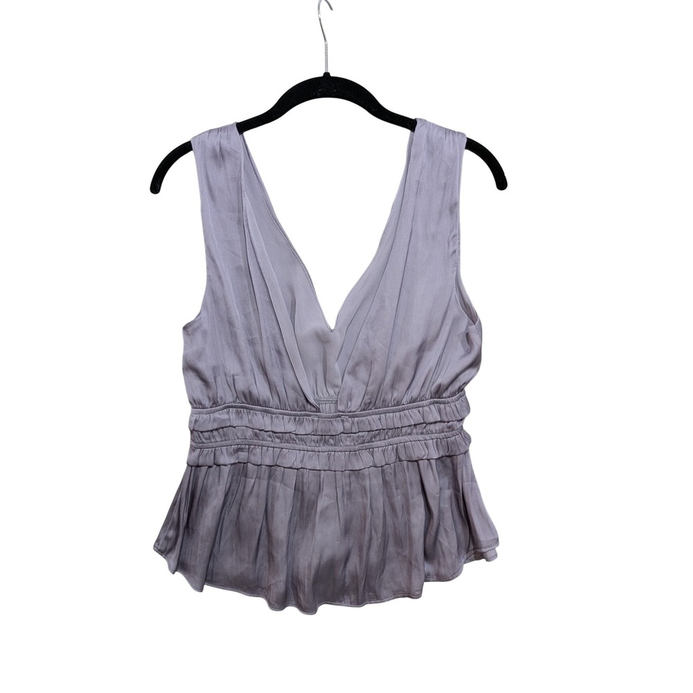 Storia Peplum Top Women Medium Lavender Grey Excellent Smocked Open Back - Picture 4 of 10